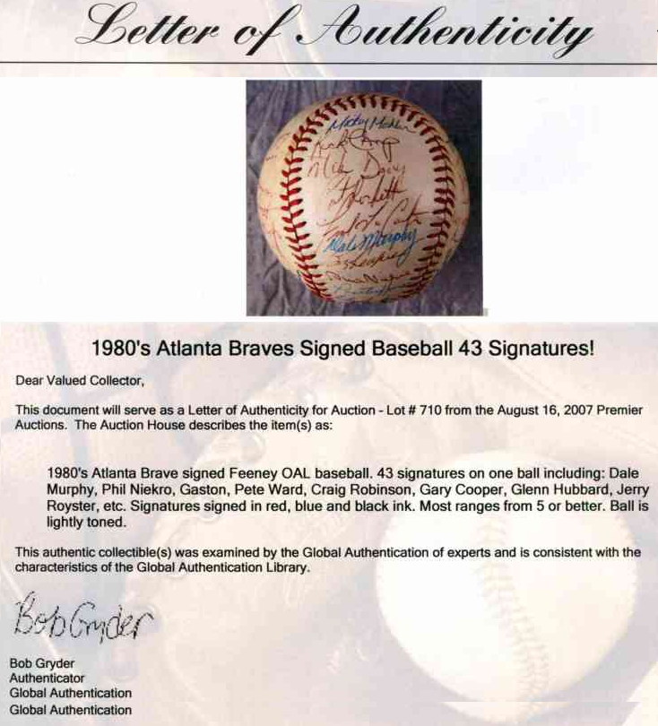   1980 Braves - Team Signed/AUTOGRAPHED baseball [#ed34] w/43 Signatures Baseball cards value