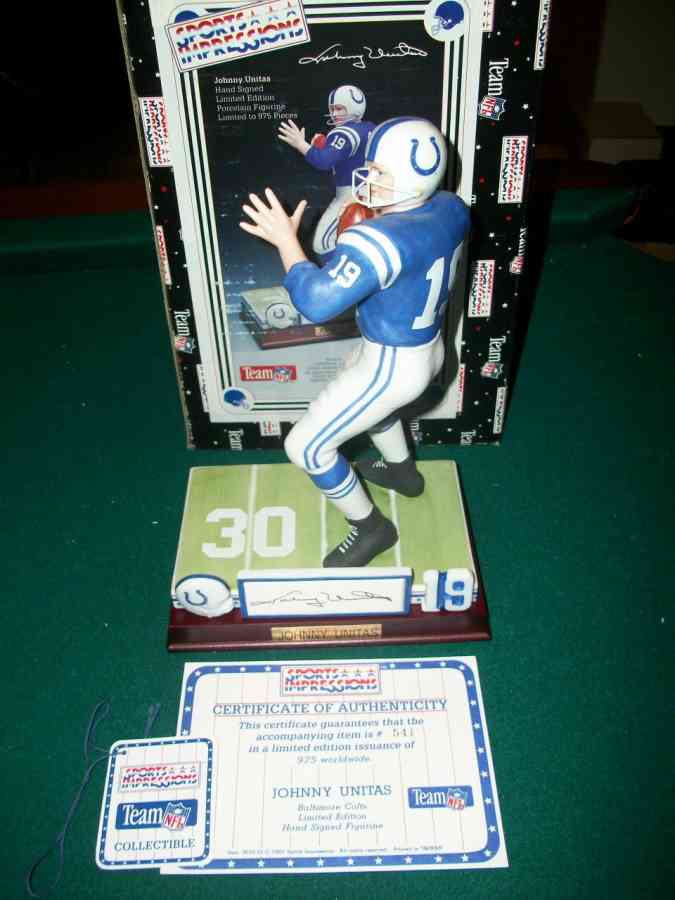 Johnny Unitas - AUTOGRAPHED Limited Edition SPORTS IMPRESSIONS Figurine Baseball cards value