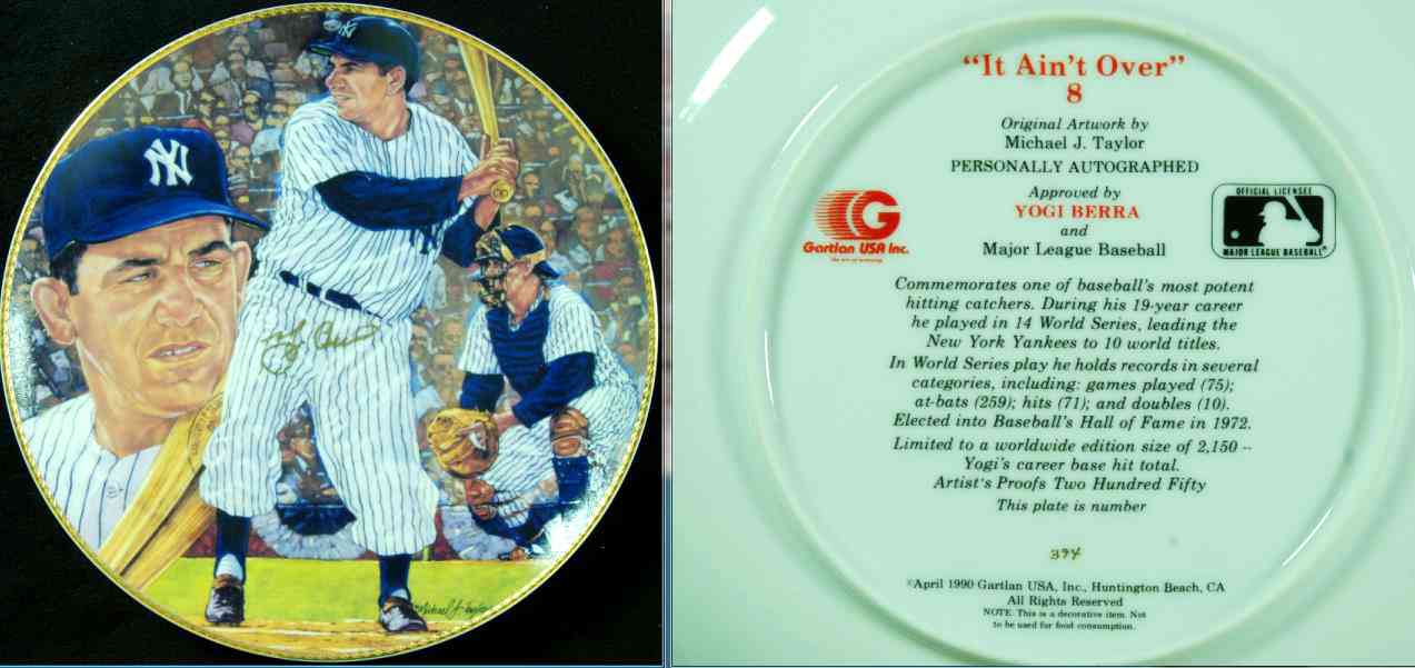 Yogi Berra - AUTOGRAPHED Limited Edition GARTLAN Plate (1990/Yankees) Baseball cards value