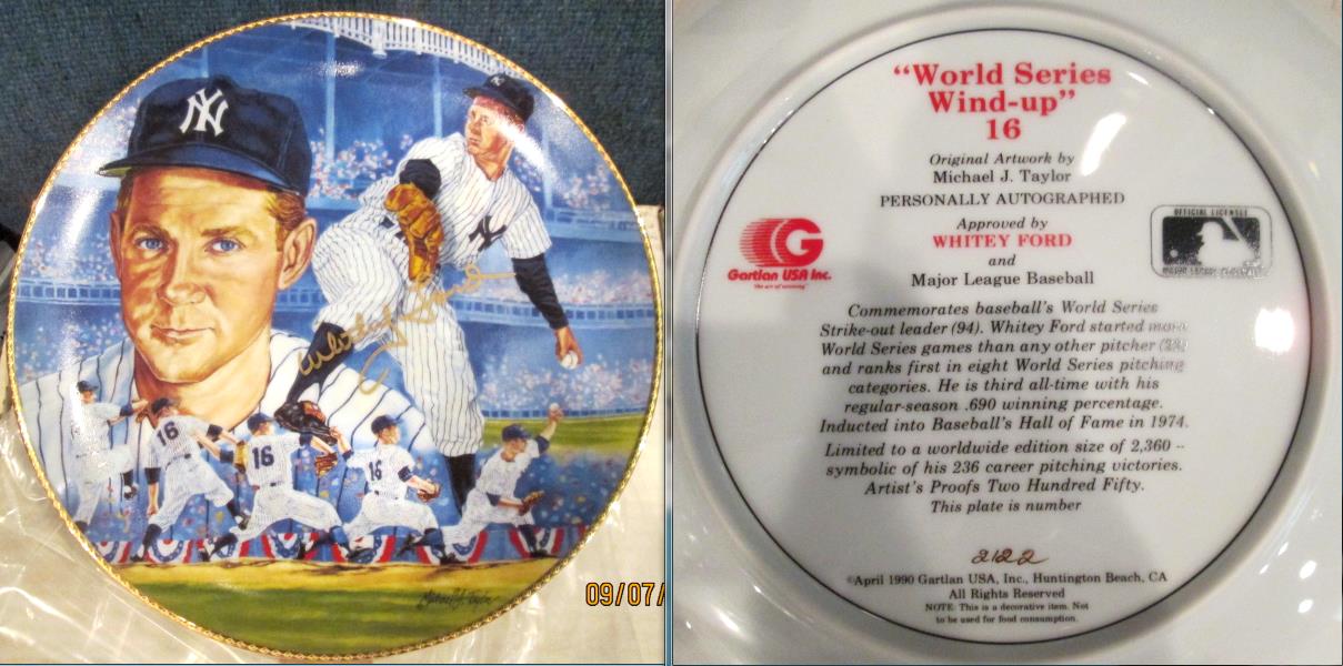  Whitey Ford - AUTOGRAPHED Limited Edition GARTLAN Plate (1990/Yankees) Baseball cards value