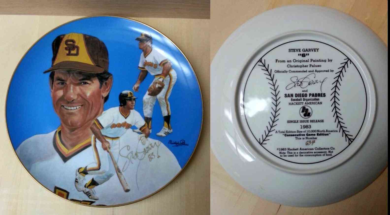  Steve Garvey - AUTOGRAPHED 1983 Hackett American Plate (10 inch) (Padres) Baseball cards value
