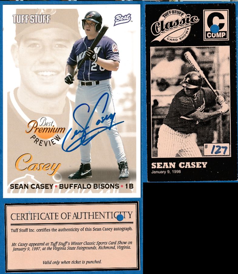  Sean Casey - 1998 Best AUTOGRAPHED Minors PREVIEW/PROMO Tuff Stuff Show Baseball cards value