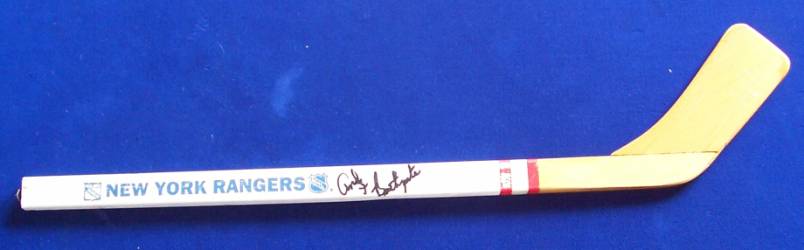  Andy Bathgate - AUTOGRAPHED Mini Hockey Stick (New York Rangers) Baseball cards value