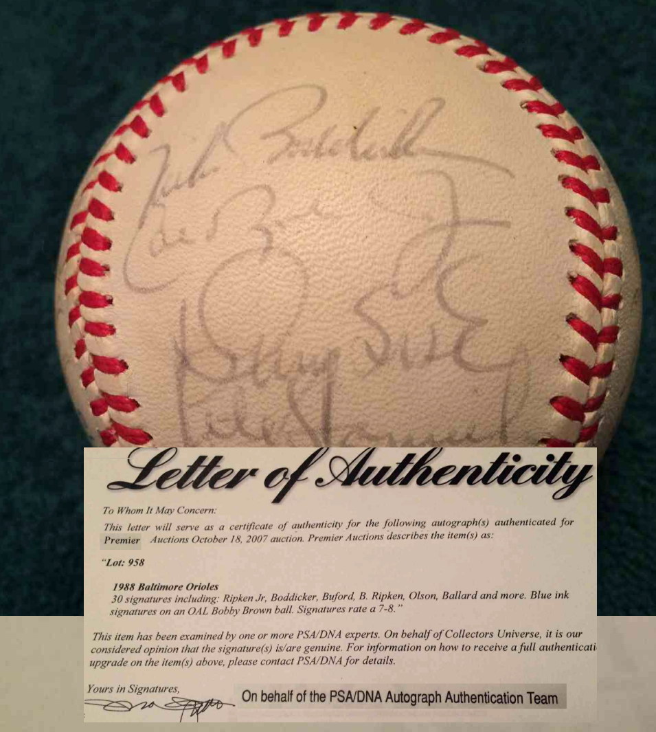   1988 Orioles -Team Signed/AUTOGRAPHED baseball [#ed29-958] CAL RIPKEN Baseball cards value