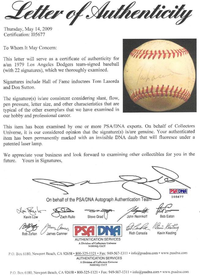  1979 Dodgers - Autographed Team Baseball [#ed3-01] w/22 Signatures Baseball cards value