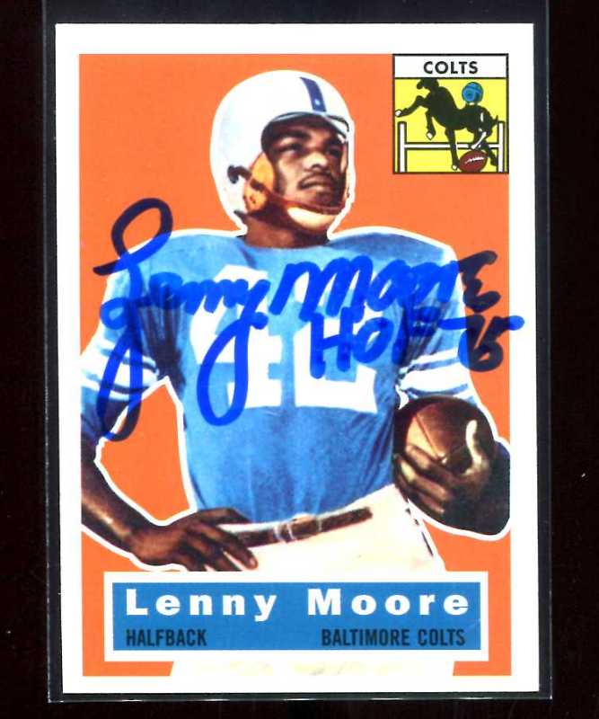  Lenny Moore - 1956 Topps Archives FB #60 AUTOGRAPHED HALL-of-FAMER Baseball cards value