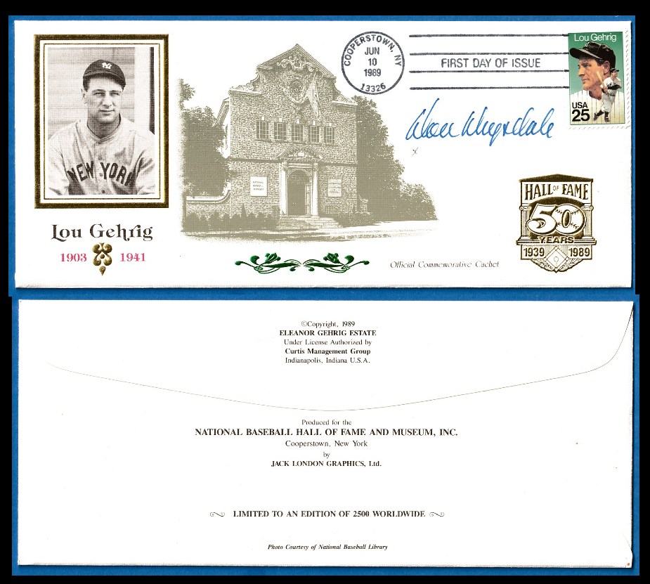   Hall-of-Fame - 1989 Lou Gehrig First Day Issue - SIGNED by Don Drysdale Baseball cards value