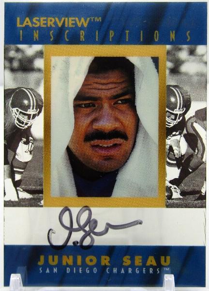  Junior Seau - 1996 Laserview INSCRIPTIONS AUTOGRAPH (Chargers) Baseball cards value