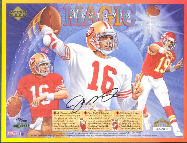  Joe Montana - UDA AUTOGRAPHED 'Montana's Magic' Commemorative Sheet !!! Baseball cards value