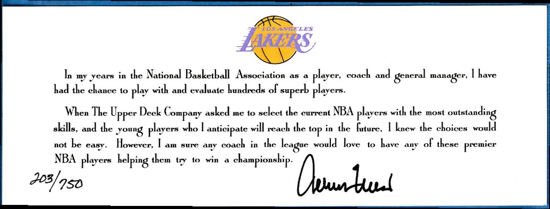  Jerry West - Upper Deck AUTOGRAPHED -LIMITED EDITION 3x8 in. Commemorative Baseball cards value