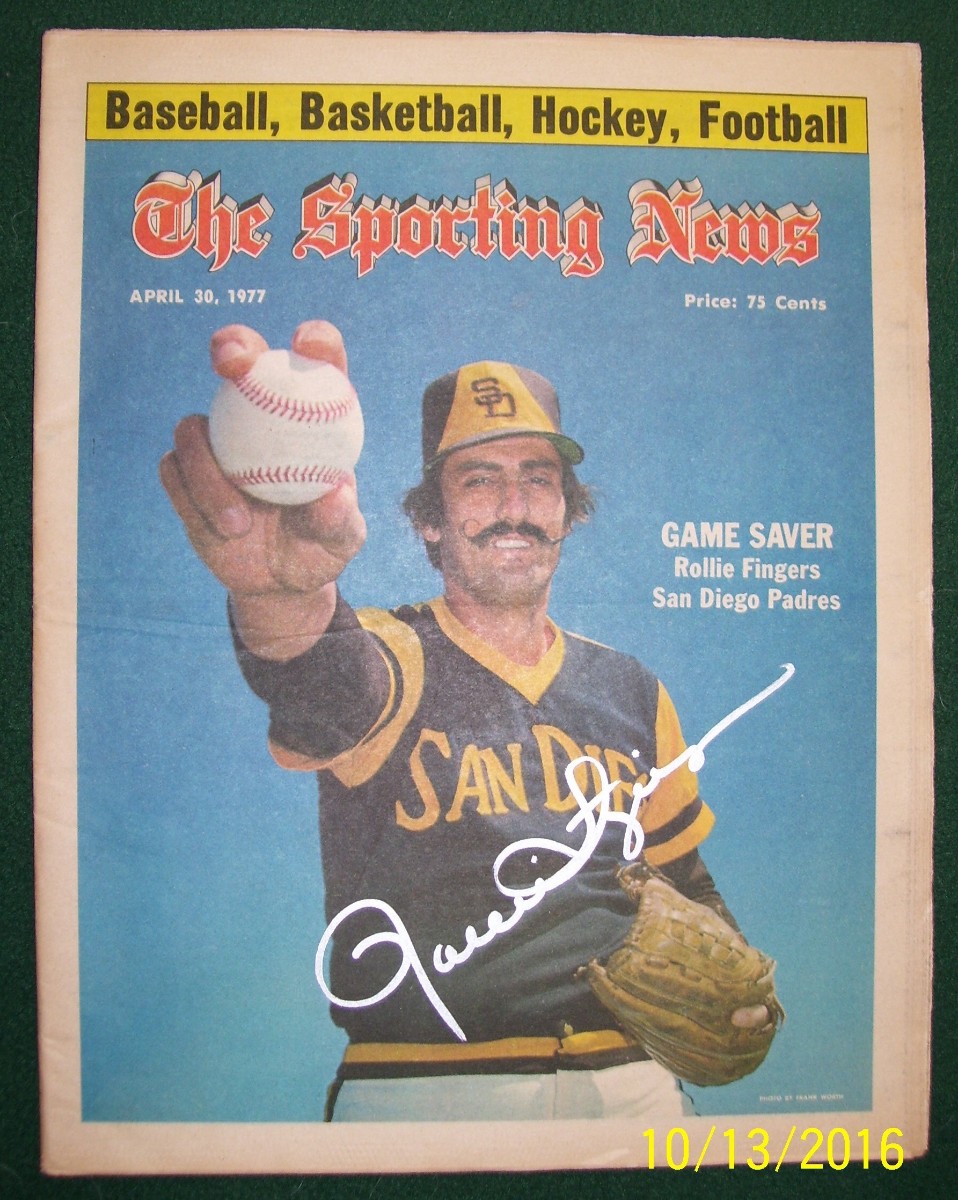  Rollie Fingers - AUTOGRAPHED SPORTING NEWS (4-30-77) in SILVER !!! Baseball cards value