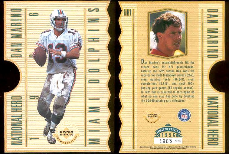 Dan Marino - Lot of (50) 1996 UDA/Up.Deck National Hero Die-Cut JUMBO (3x5) Baseball cards value