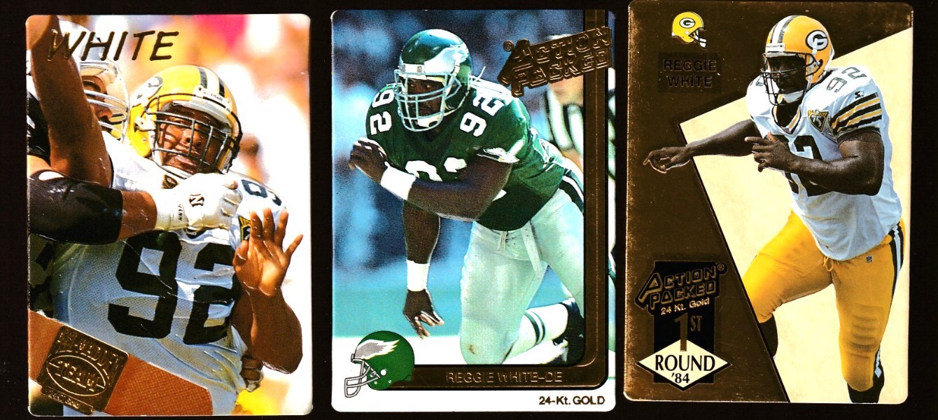 Reggie White - 1991,'93,'94 Action Packed 24kt GOLD - Lot of (3) + (2)Bonus Football cards value