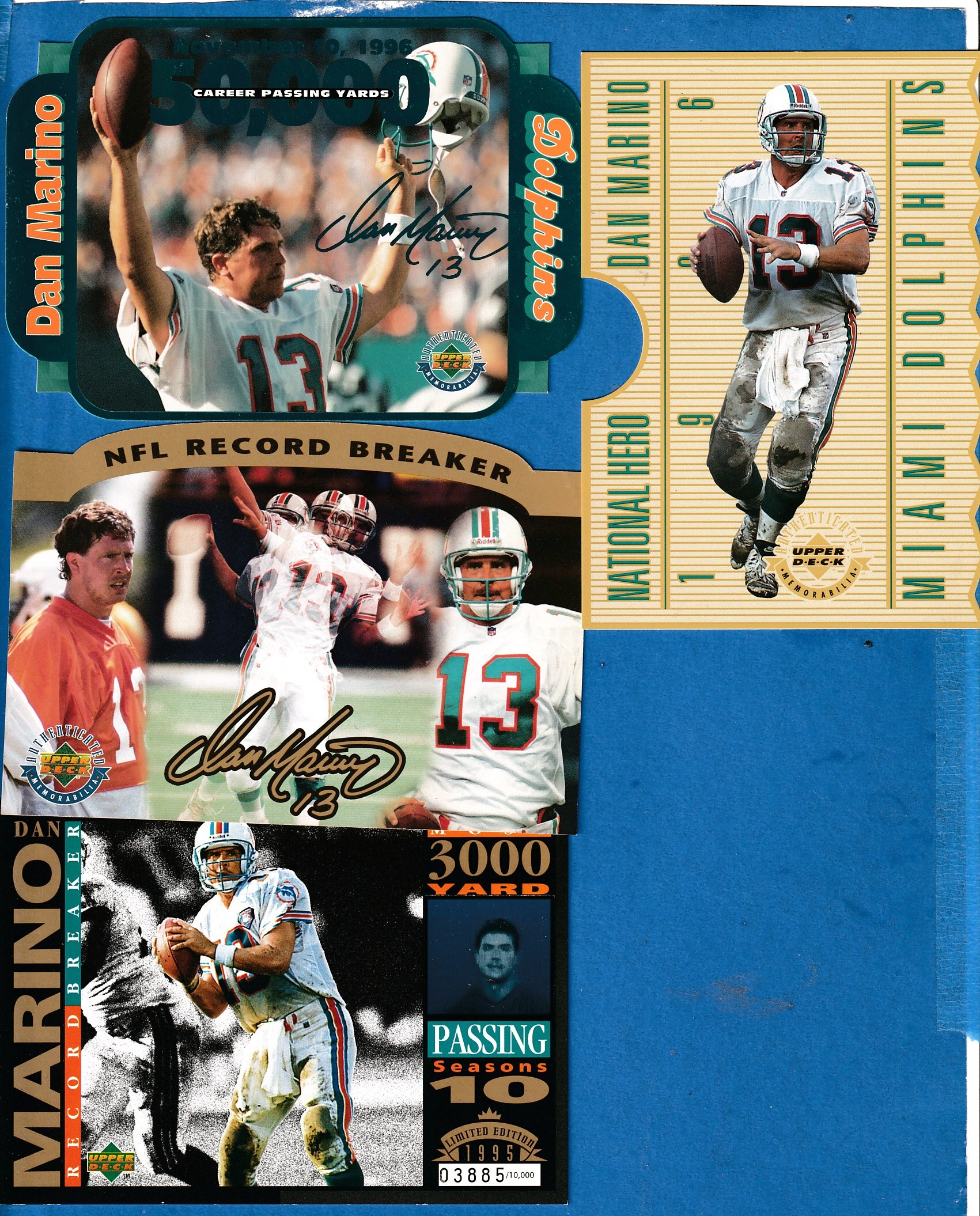 Dan Marino  -Lot (4) 1995/1996 Upper Deck Authenticated Commemorative Cards Baseball cards value