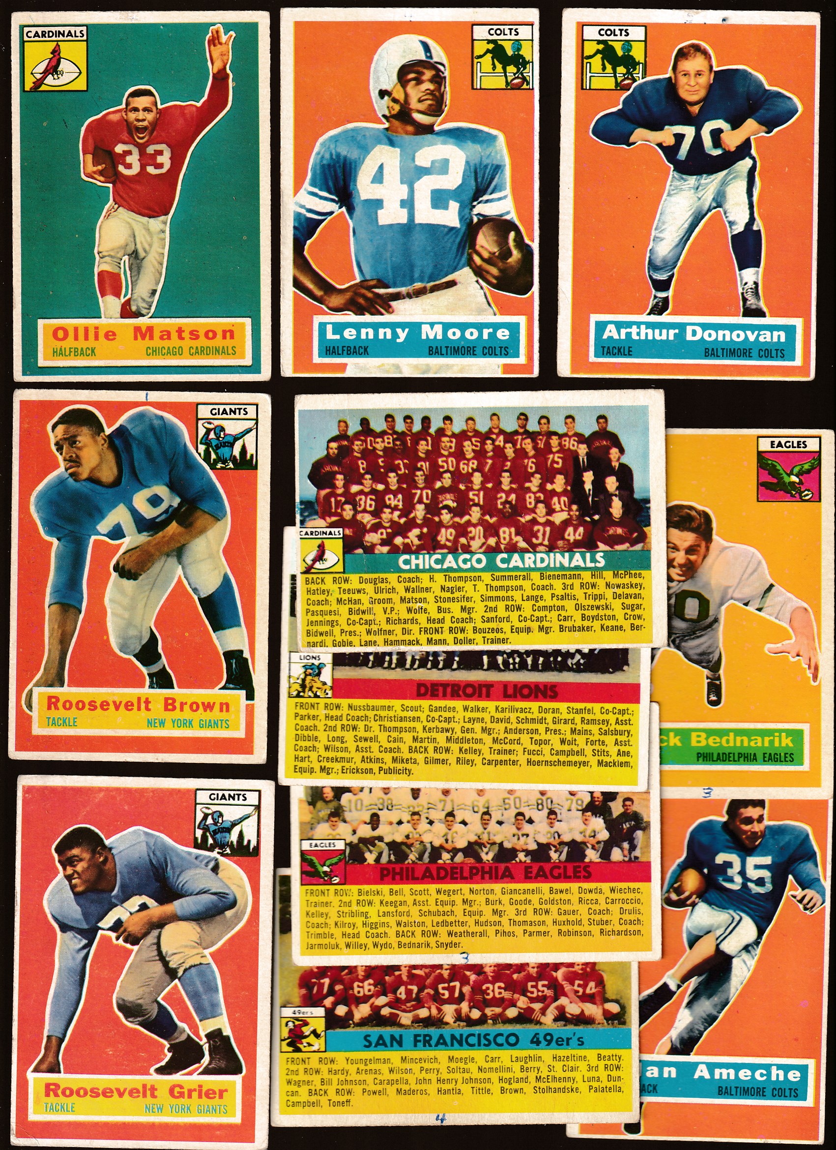 1956 Topps FB  - Lot (11) diff. STARS, Rookies & Team Cards Football cards value
