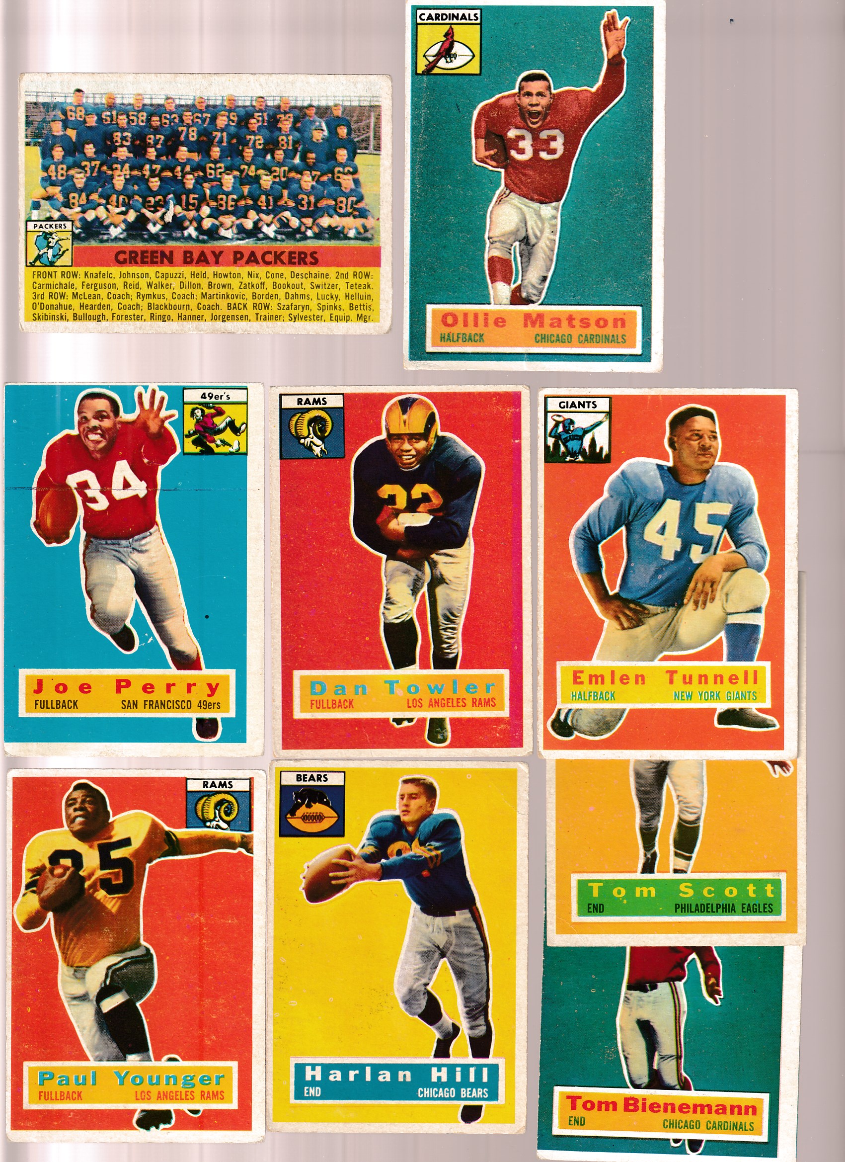 1956 Topps FB  - Lot (9) diff. with Packers Team card Football cards value