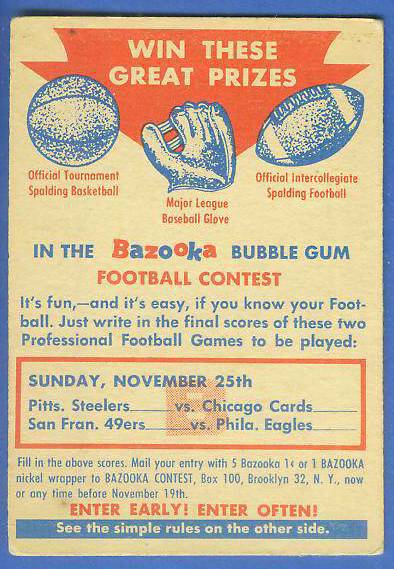 1956 Topps FB  #CB CONTEST card (Sunday Nov. 25th) [#] Football cards value