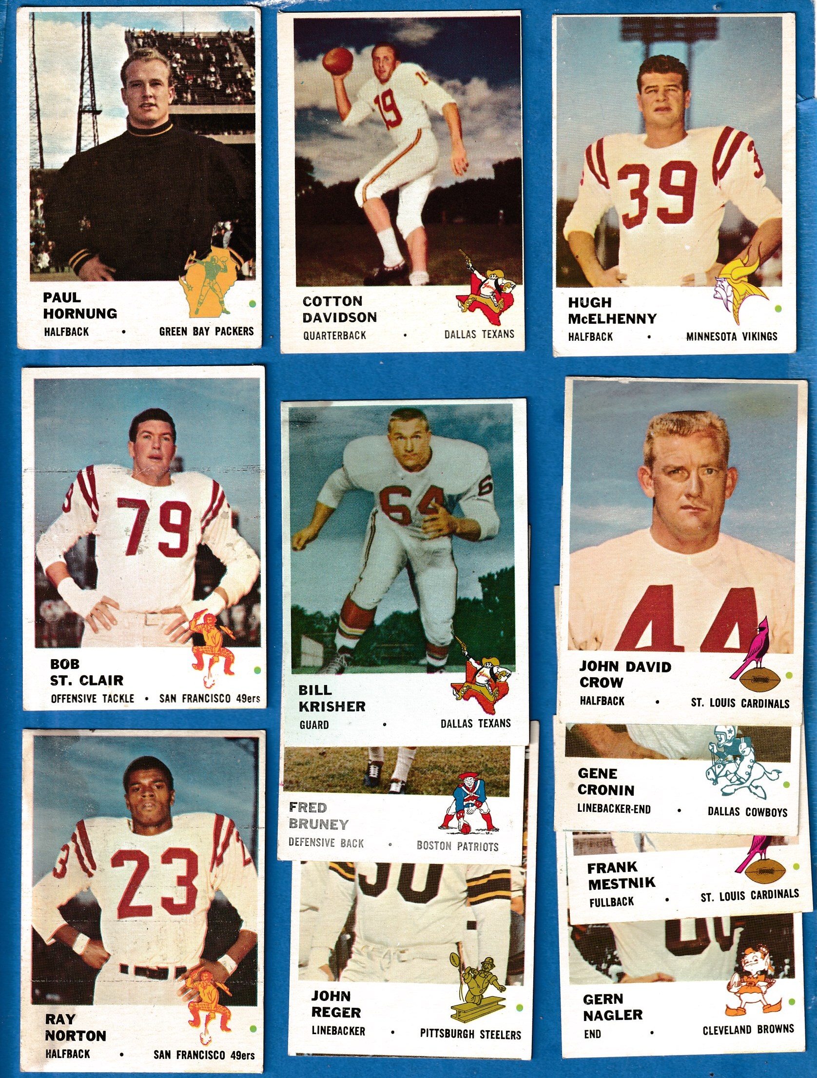 1961 Fleer FB  - Lot of (14) different with PAUL HORNUNG (VG) Football cards value