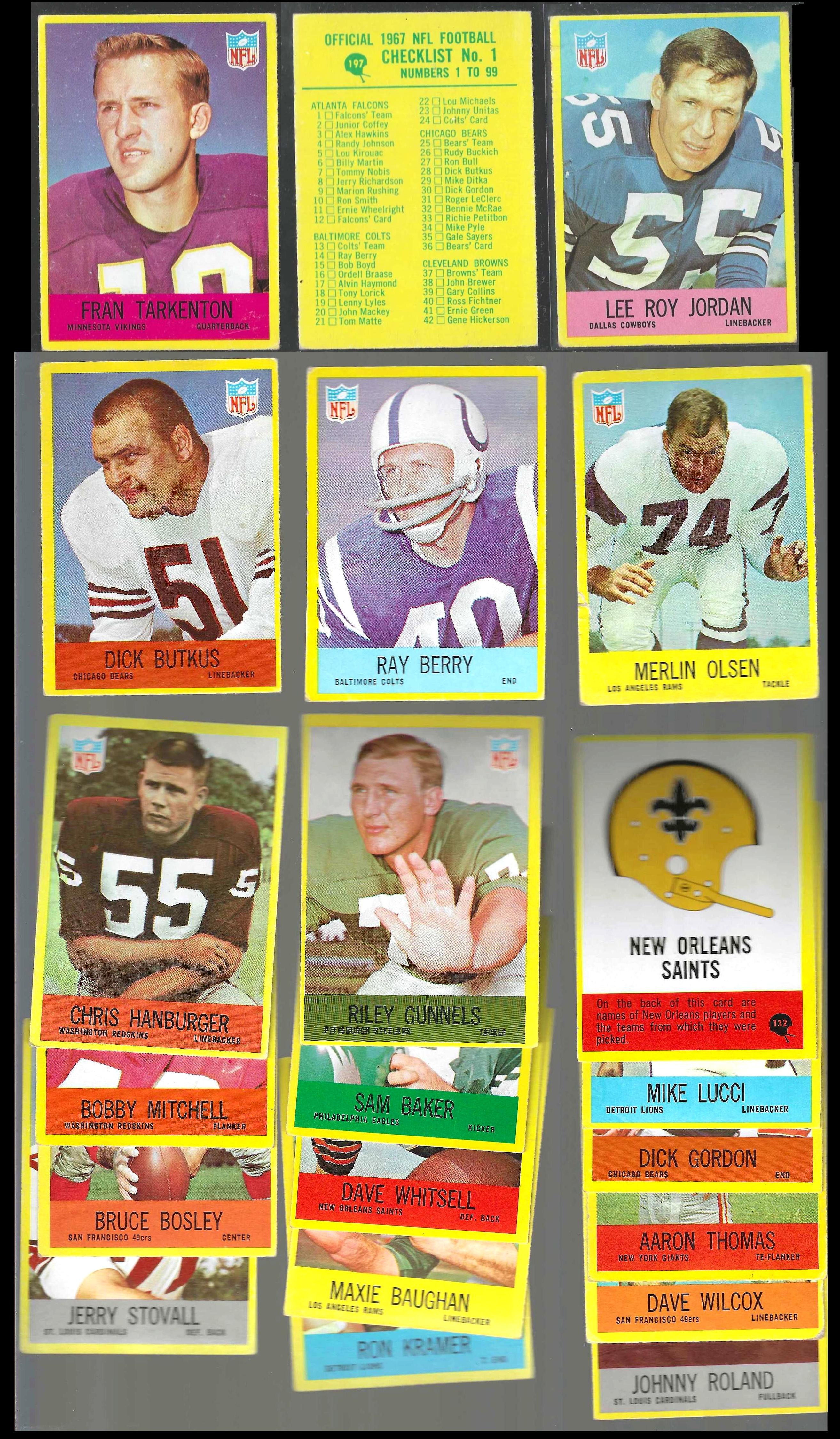 1967 Philadelphia FB  - Lot (49) different w/Butkus($75) Football cards value