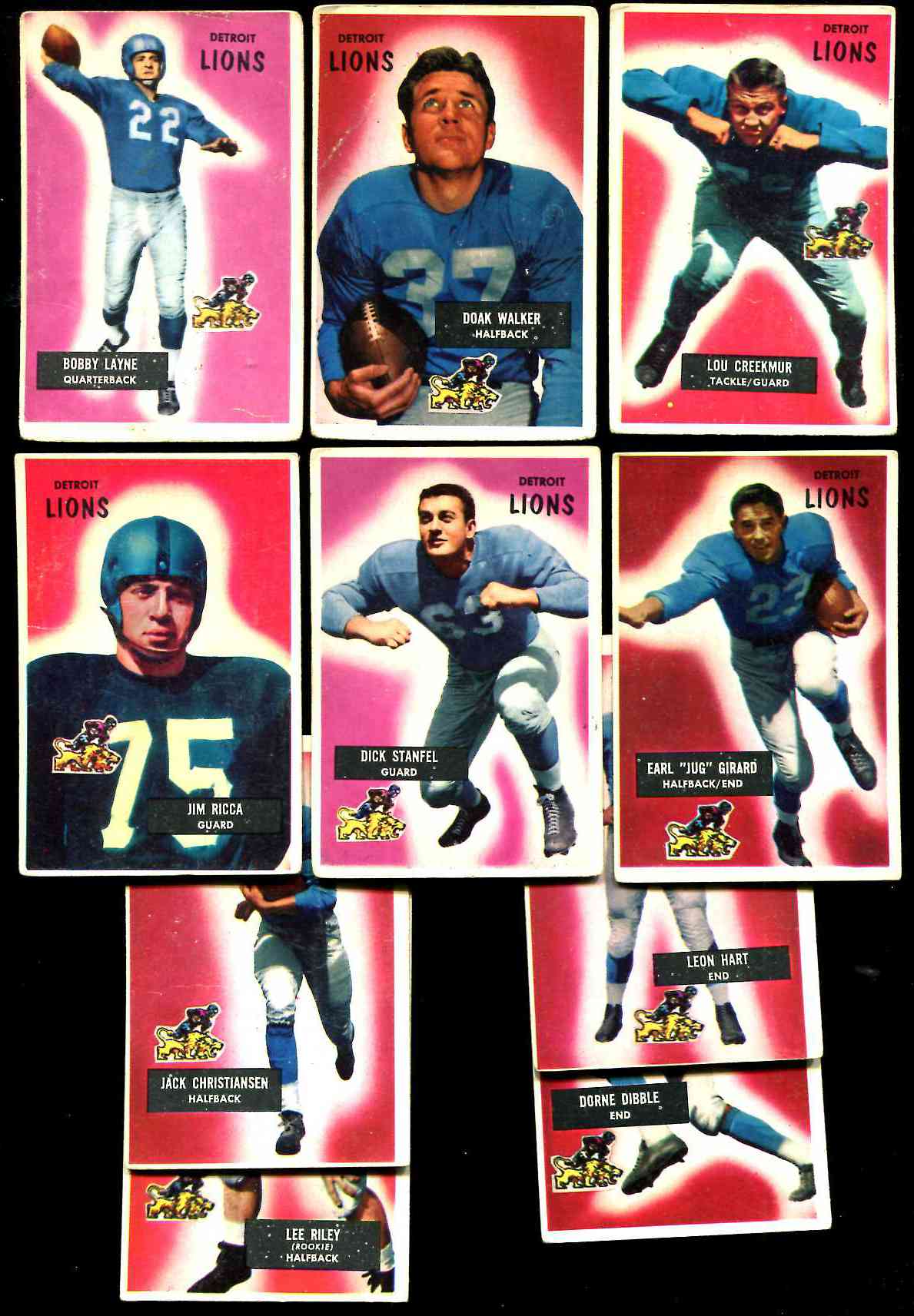 1955 Bowman FB  - Detroit Lions Team Lot (10) with stars Football cards value