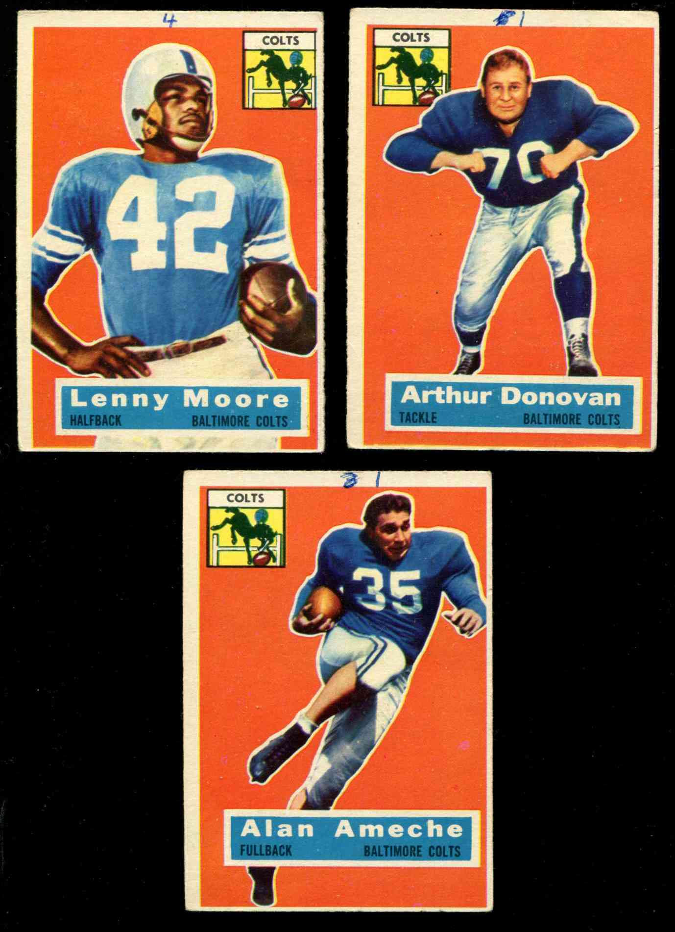  Baltimore COLTS - 1956 Topps Football Team Lot w/Lenny Moore ROOKIE(bk=$90 Football cards value