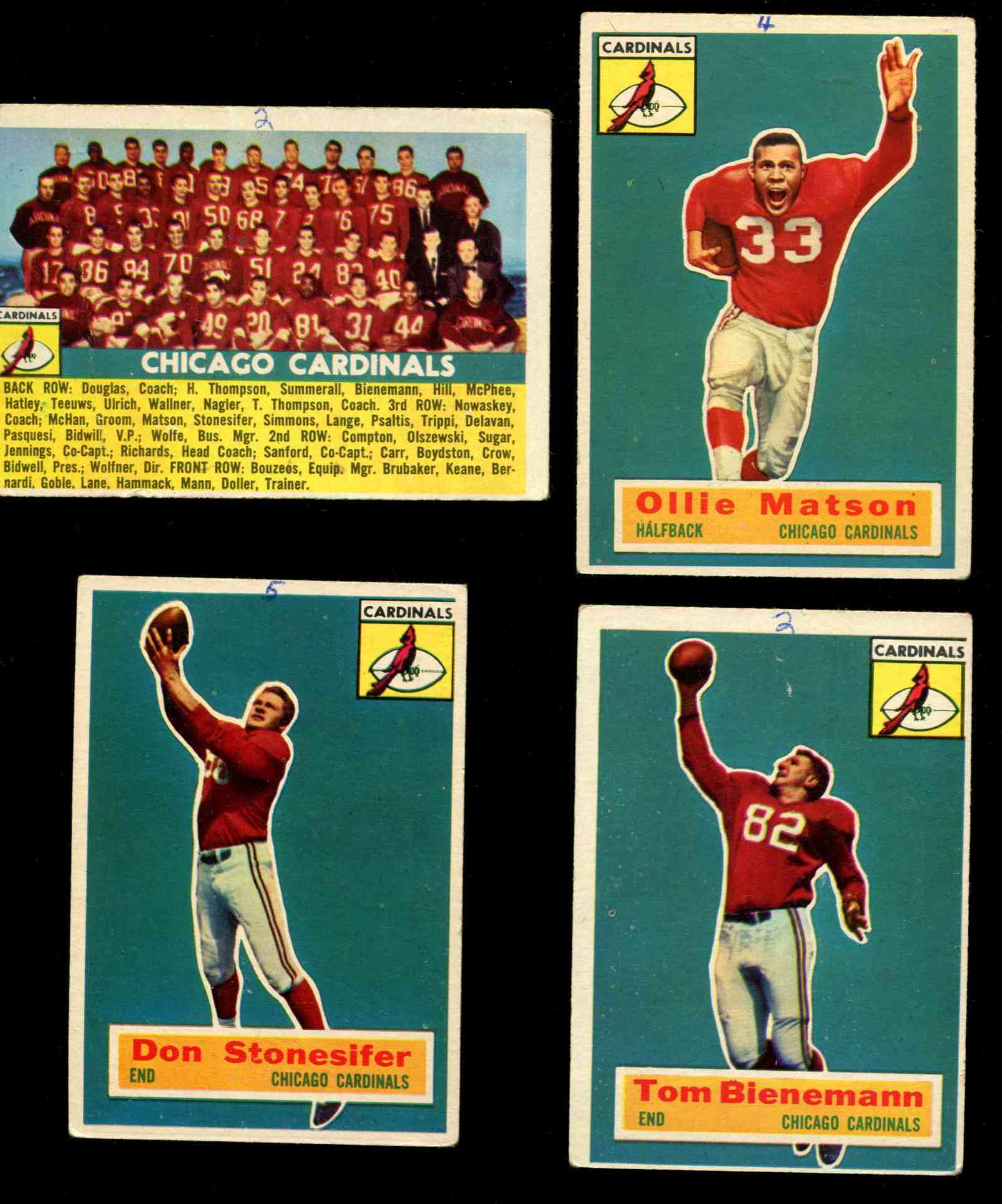  Chicago CARDINALS - 1956 Topps Football Team Lot (4) ALL SHORT PRINTS !!! Football cards value