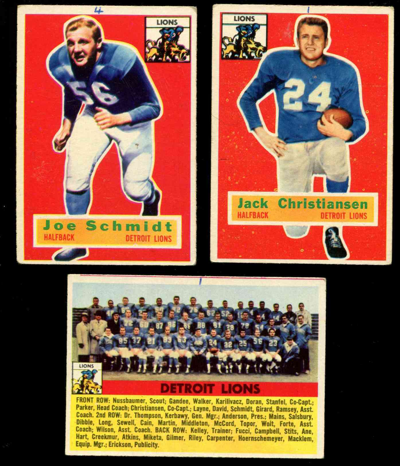  Detroit LIONS - 1956 Topps Football Team Lot (5) w/Team card Football cards value