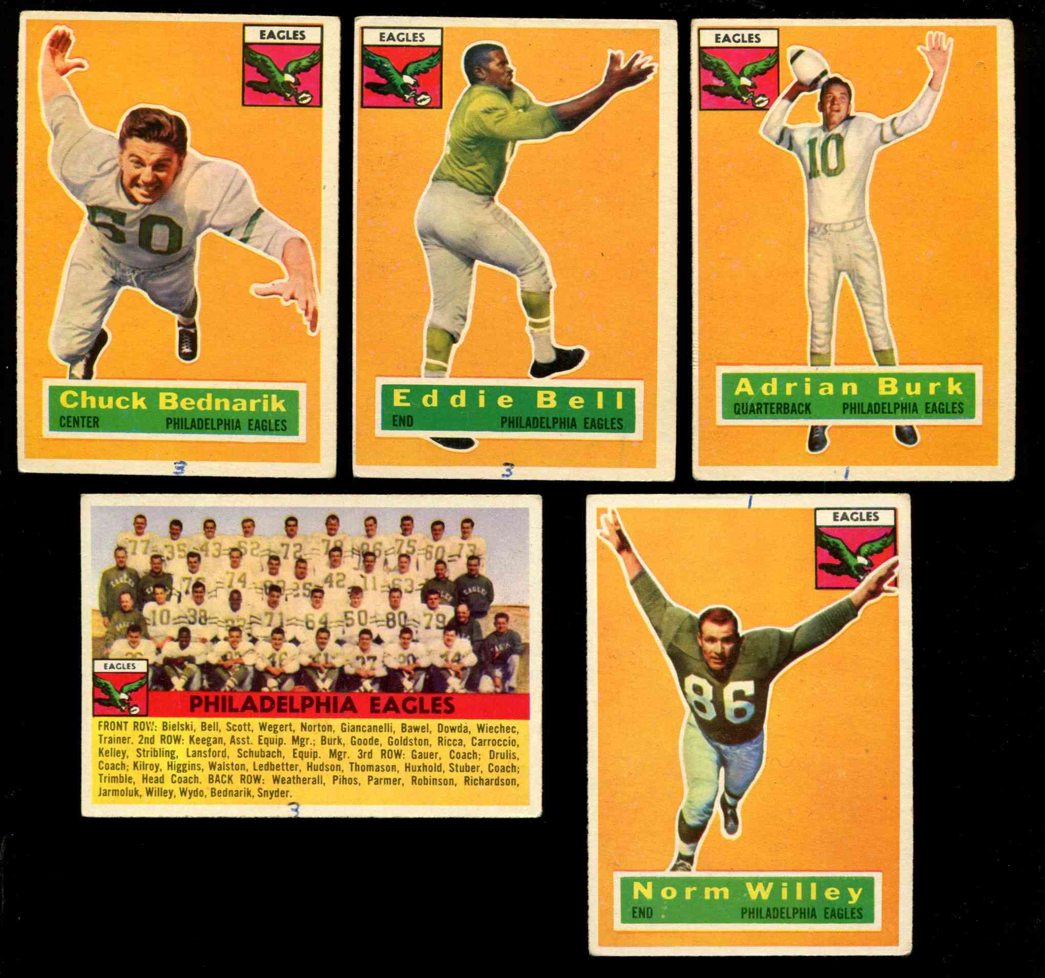  Philadelphia EAGLES - 1956 Topps Football Team Lot (5) w/Team card Football cards value