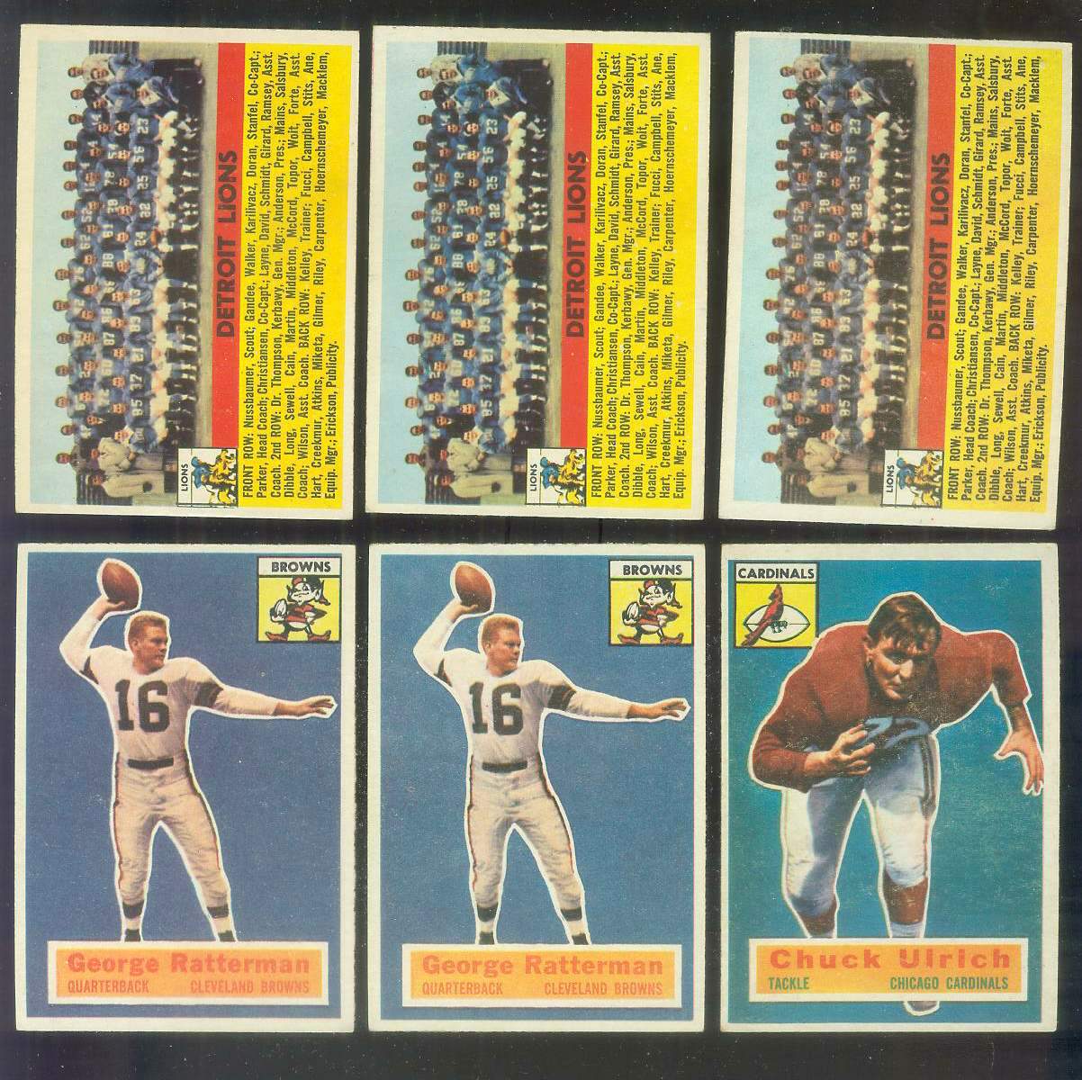 1956 Topps FB # 92 Detroit Lions TEAM card Football cards value