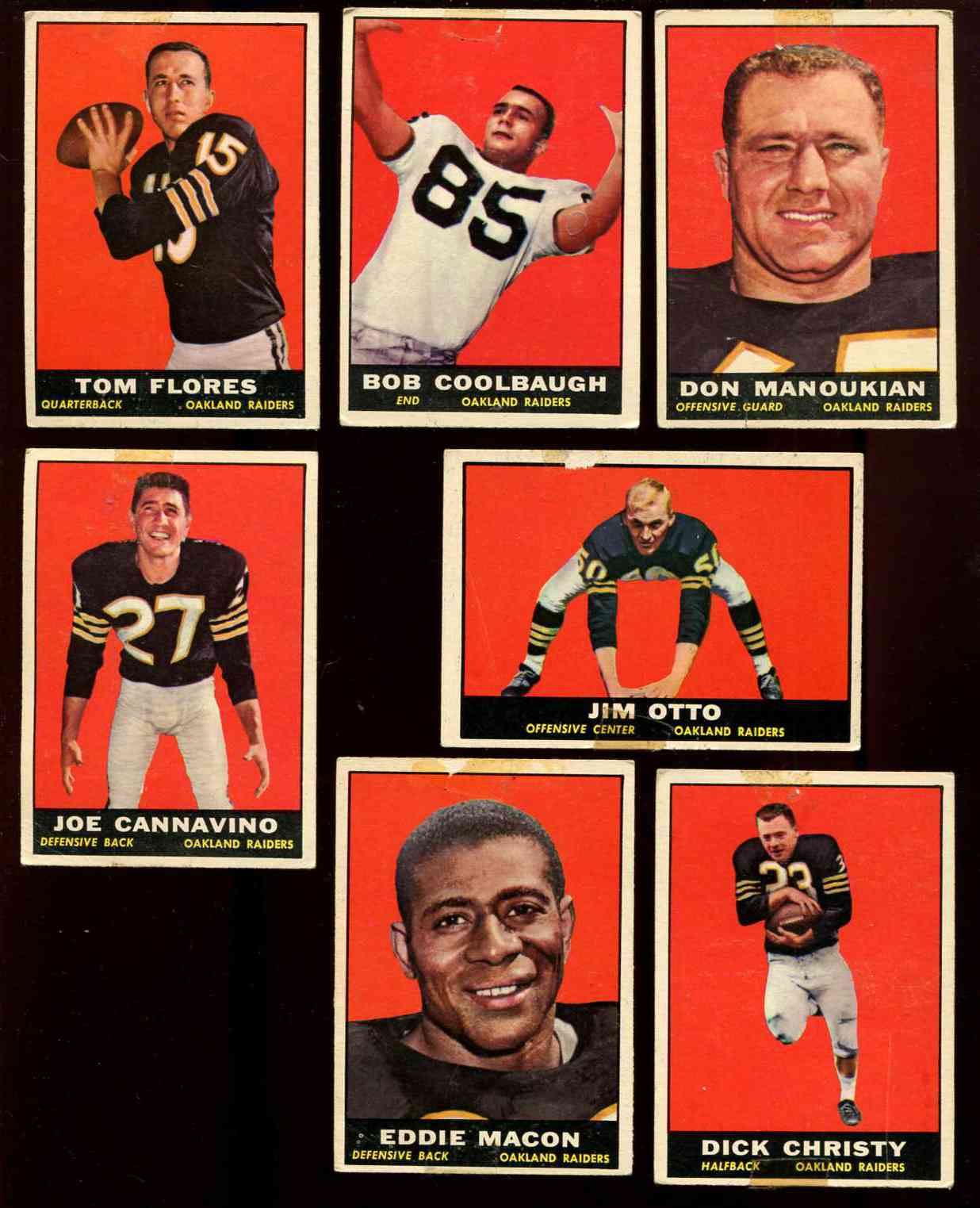 1961 Topps FB  - Oakland Raiders Team lot of (7) Football cards value