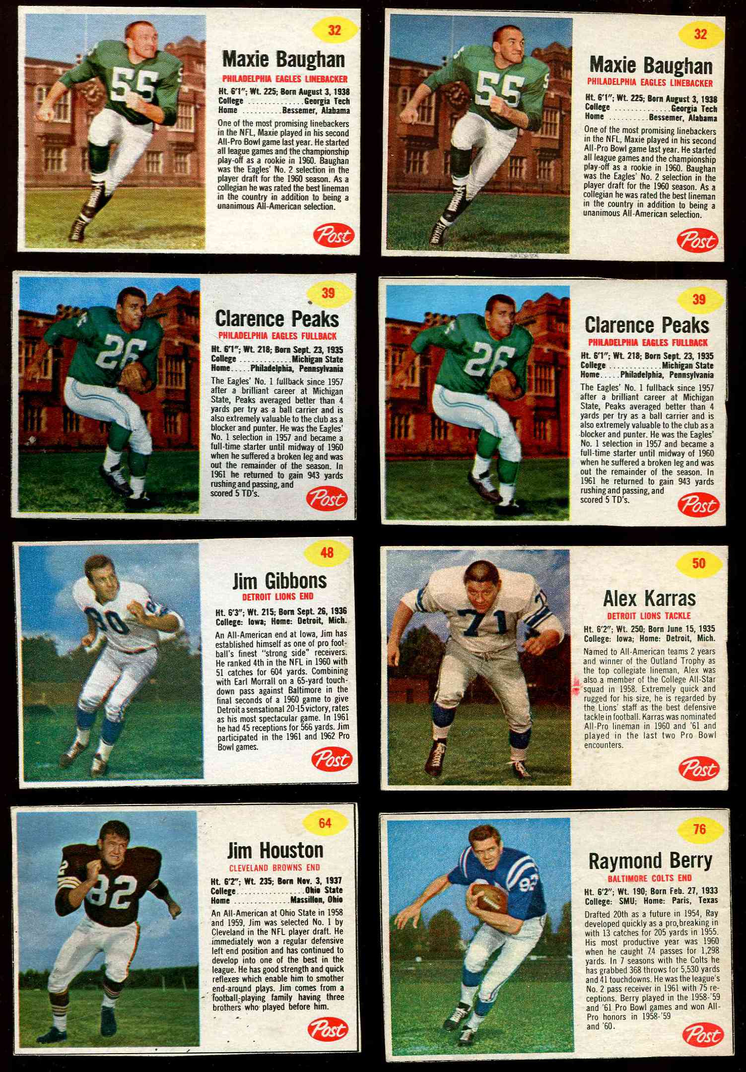 1962 Post Cereal FB # 48 Jim Gibbons SHORT PRINT (Lions) Football cards value