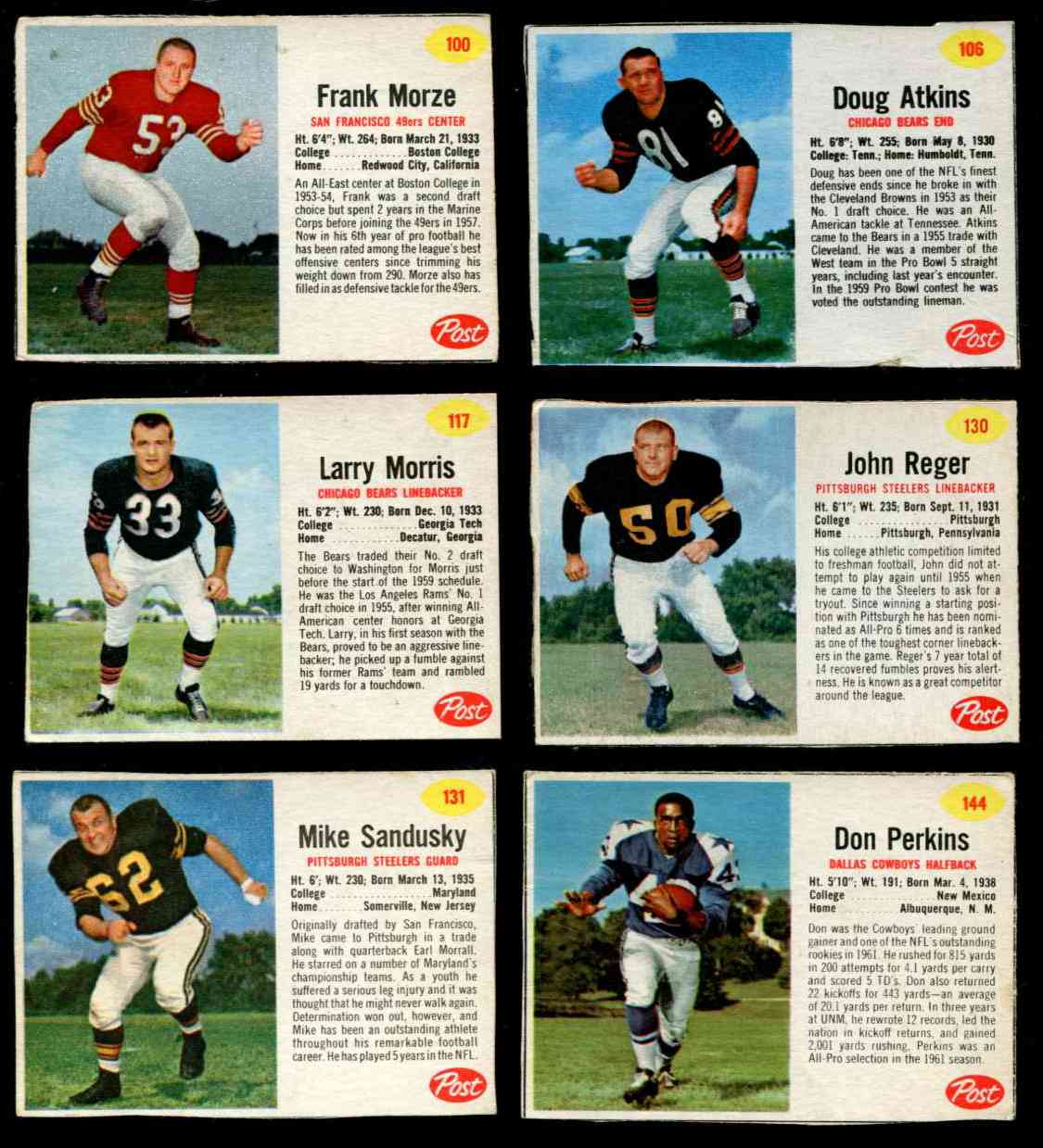 1962 Post Cereal FB #117 Larry Morris SHORT PRINT (Bears) Football cards value