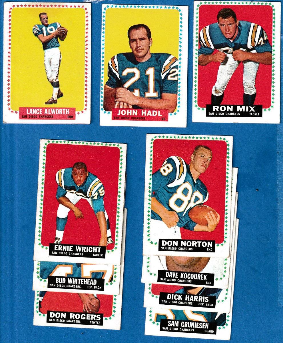 1964 Topps FB  - San Diego CHARGERS - Starter Team Set/Lot of (10) w/STARS Football cards value