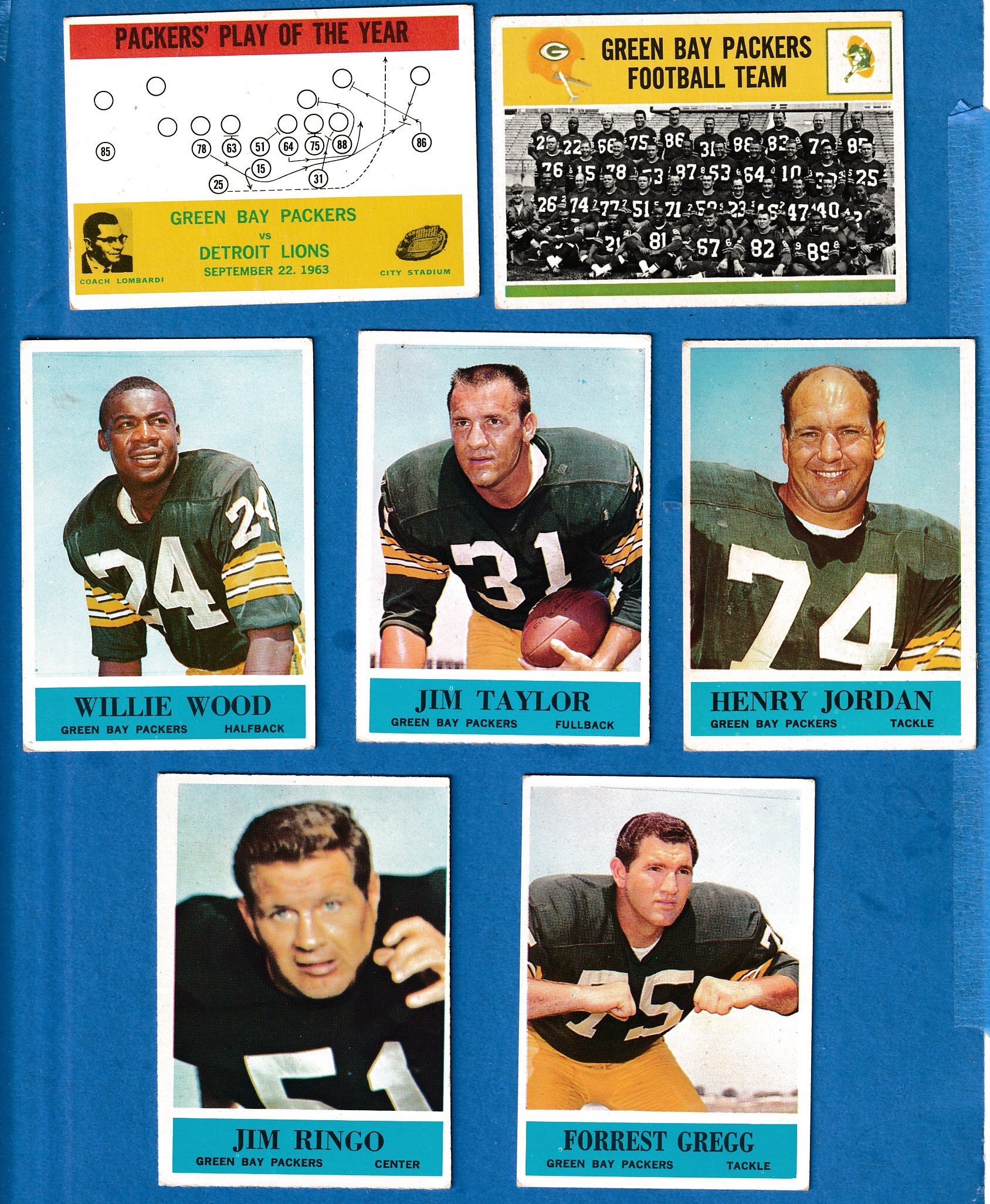 1964 Philadelphia FB  - Green Bay Packers TEAM lot (7) cards Football cards value