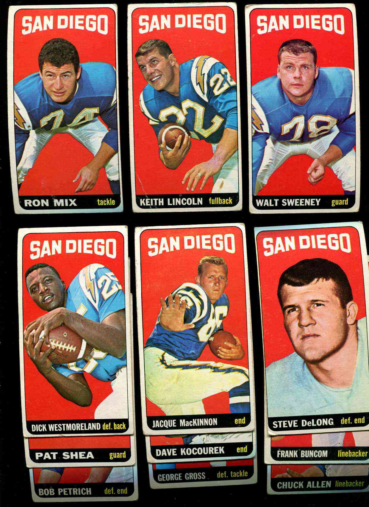 1965 Topps FB  - SAN DIEGO CHARGERS Team Lot (11) cards Football cards value