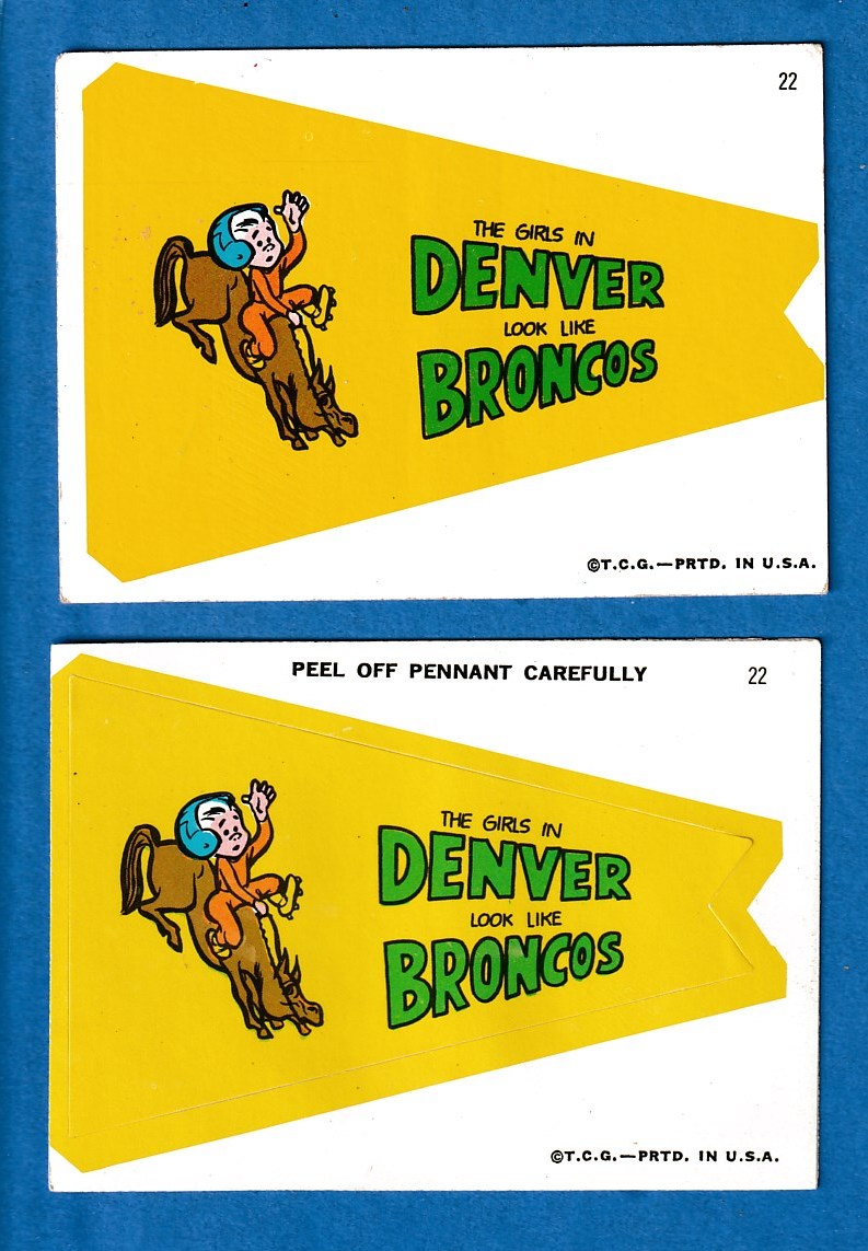 1967 Topps FB Comic Pennants - Denver Broncos [Card & Sticker] Football cards value