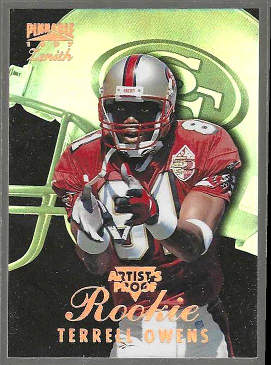 Terrell Owens - 1997 Zenith #112 ROOKIE ARTIST'S PROOF (49ers) Football cards value