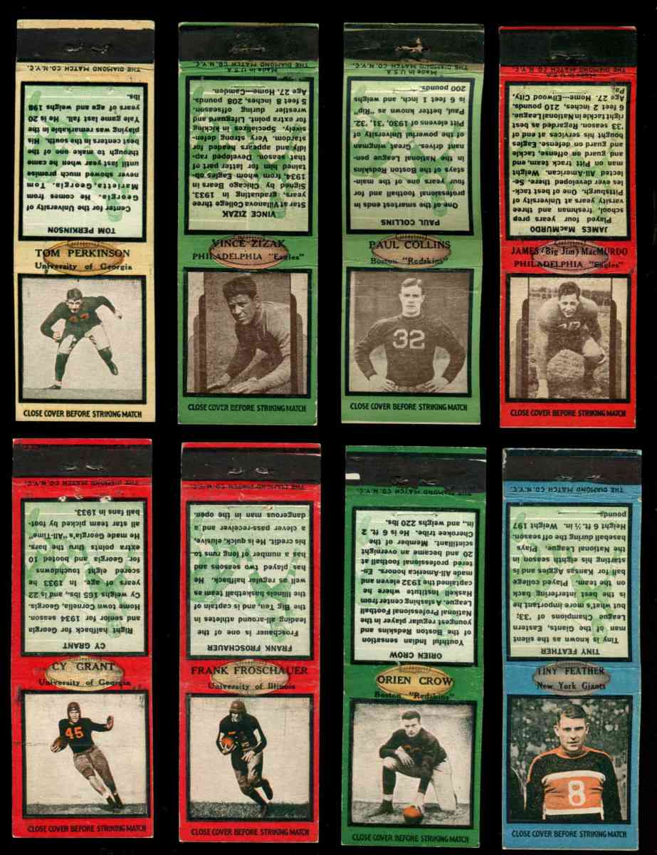 1935 Diamond Football Matchbook - Vince Zizak (Eagles) Baseball cards value