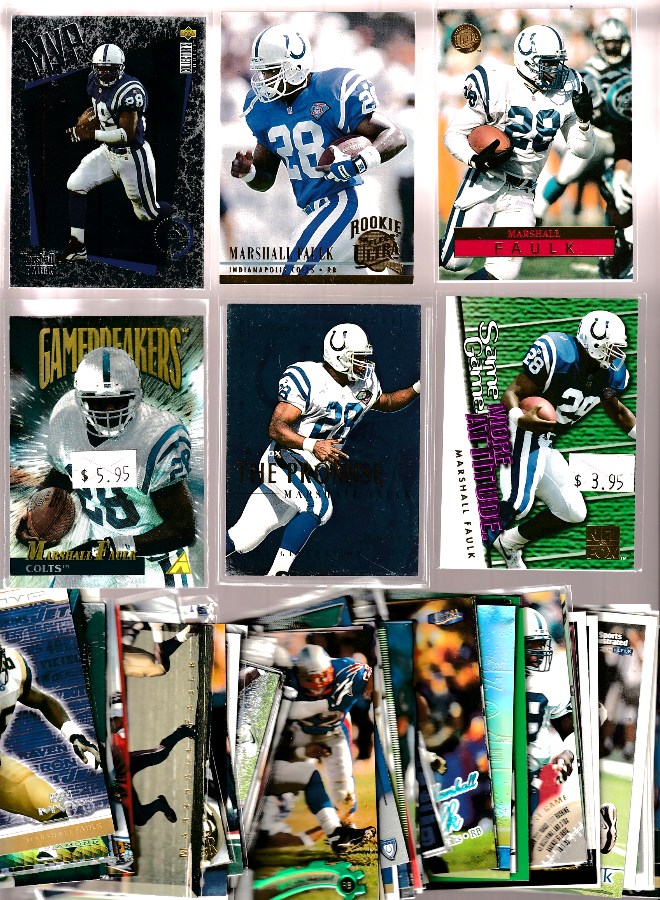 Marshall Faulk *** COLLECTION *** - Lot (70) diff. w/inserts & rookies Baseball cards value