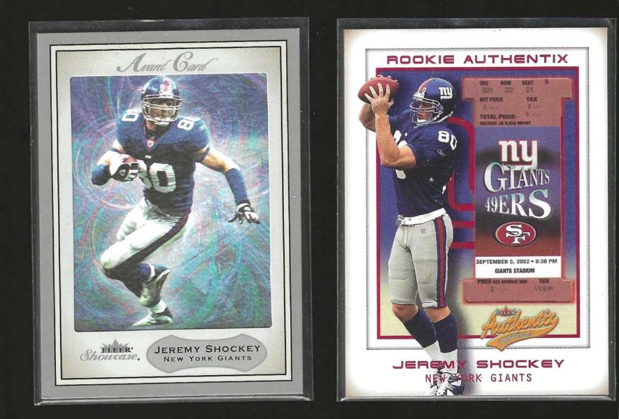 Jeremy Shockey - 2002 Authentix ROOKIE [#/1250] + 2003 Showcase [#/350] Football cards value