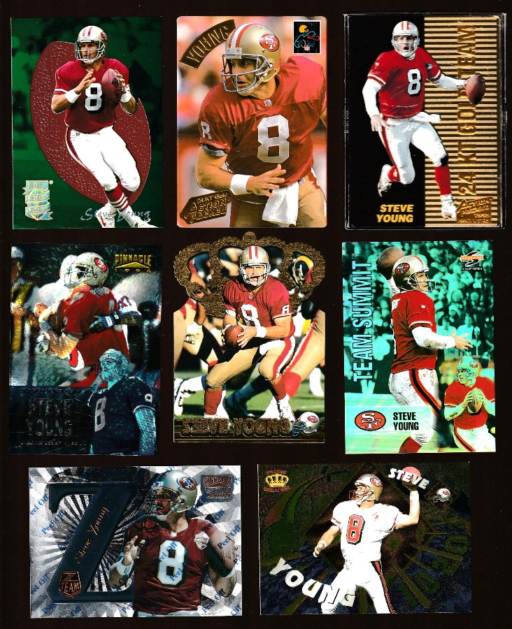 Steve Young - 1995 Playoff Pigskins Preview #2 [c] Baseball cards value