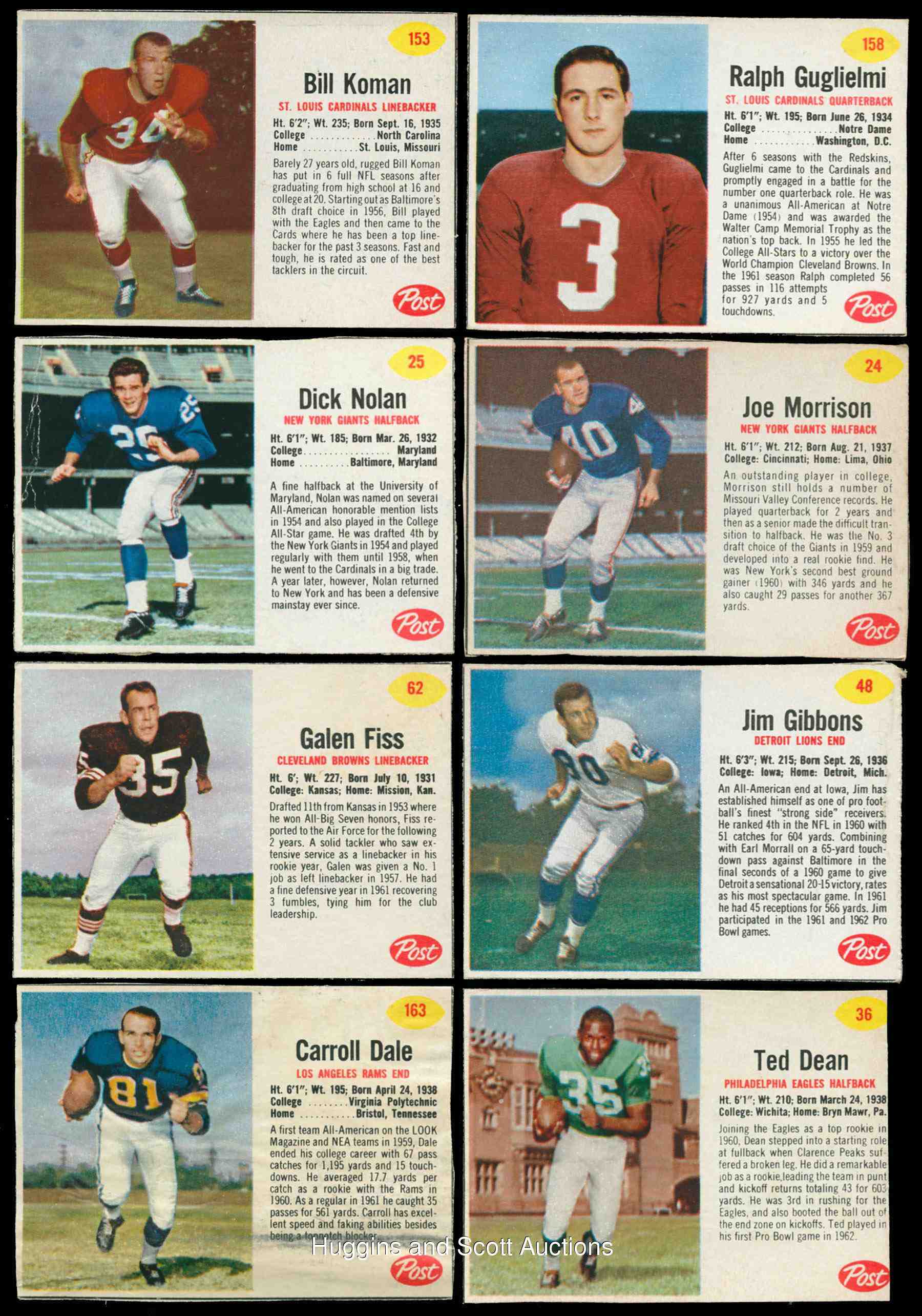 1962 Post Cereal FB #153 Bill Koman SHORT PRINT (Cardinals) Football cards value