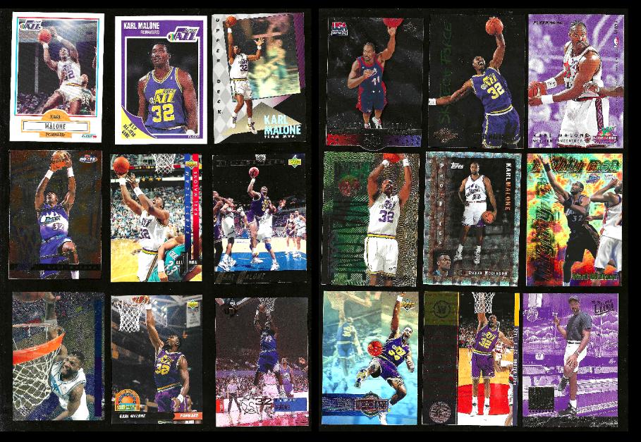 Karl Malone  *** COLLECTION *** - Lot of (93) diff. with (16) insert cards Basketball cards value
