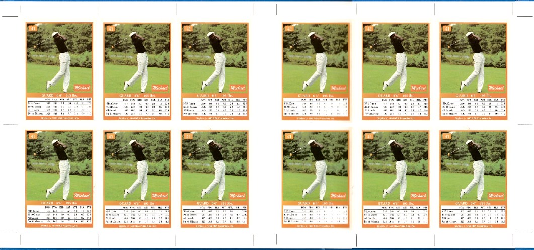 Michael Jordan - 1990-91 SkyBox #41 BLANK-FRONT PROOF 6-CARD SHEET [GOLF] Baseball cards value