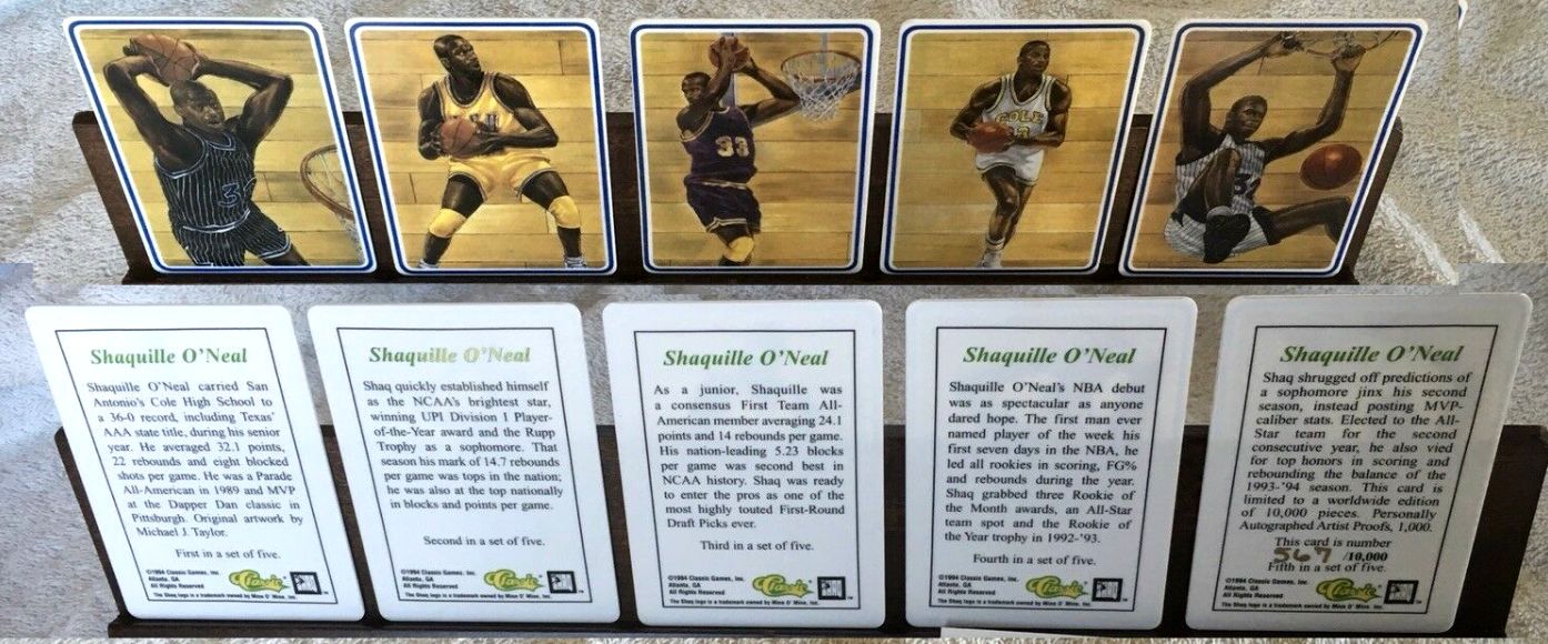 Shaquille O'Neal  - 1994 Classic CERAMIC Card SET of (5) Baseball cards value