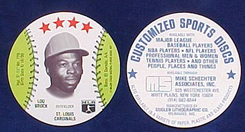 Lou Brock - 1977 Customized MSA Disc (Cardinals) Baseball cards value