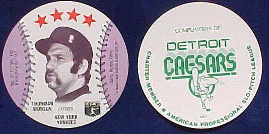 Thurman Munson - 1977 Detroit Caesar's MSA Disc (Yankees) Baseball cards value