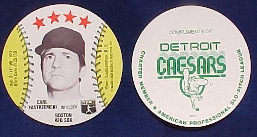 Carl Yastrzemski - 1977 Detroit Caesar's MSA Disc (Red Sox) Baseball cards value