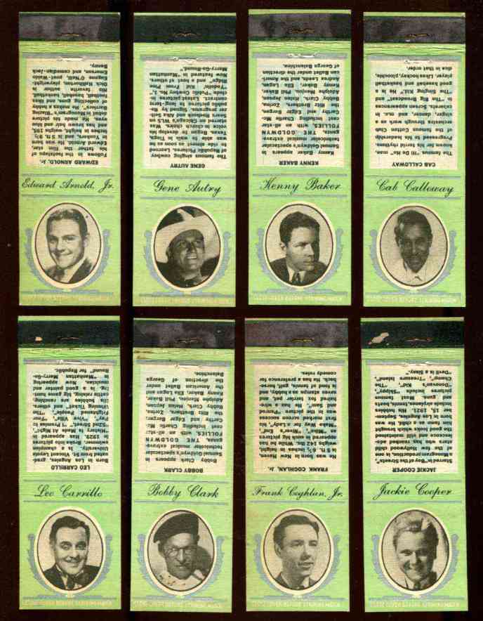 1935 Diamond Matchbook Movie Stars GREEN - Bobby Clark n cards value