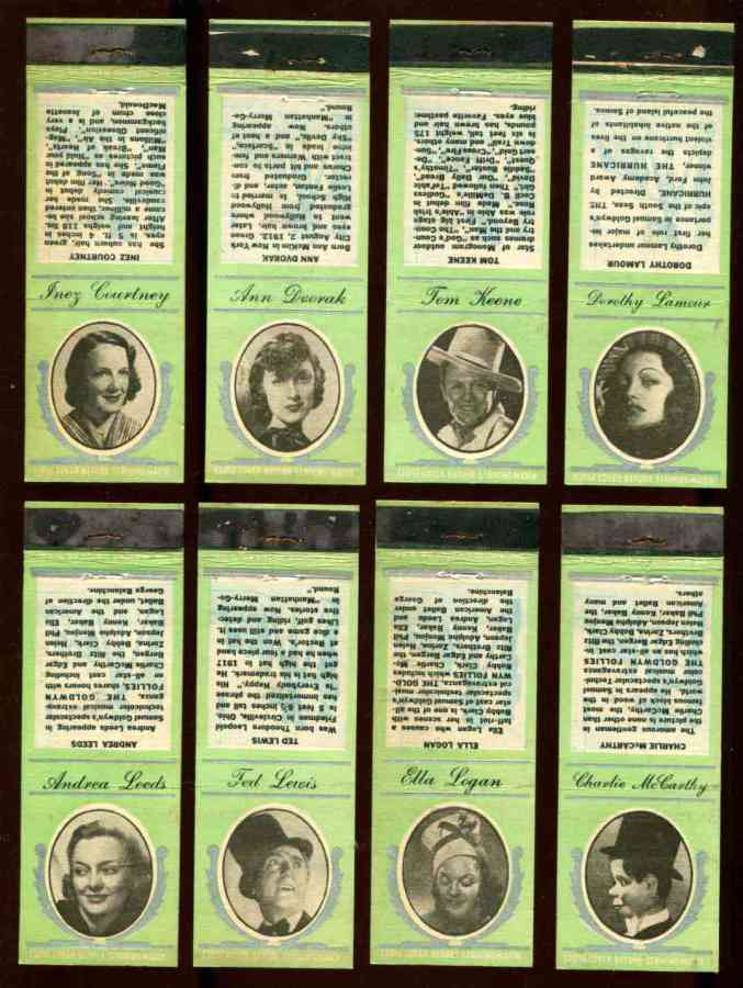 1935 Diamond Matchbook Movie Stars GREEN - Ella Logan n cards value